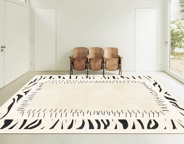 Abstract Cream Color Modern Carpets for Living Room, Modern Rugs for Dining Room, Soft Contemporary Rugs for Bedroom, Mid Century Modern Rugs Next to Bed-Silvia Home Craft