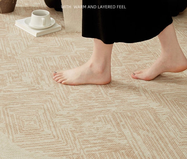 Modern Rugs for Dining Room, Mid Century Modern Rugs Next to Bed, Contemporary Rugs for Bedroom, Cream Modern Carpets for Living Room-Silvia Home Craft