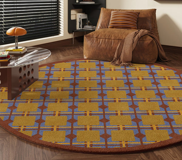 Modern Rugs under Coffee Table, Abstract Contemporary Round Rugs, Modern Rugs for Dining Room, Geometric Modern Rugs for Bedroom-Silvia Home Craft