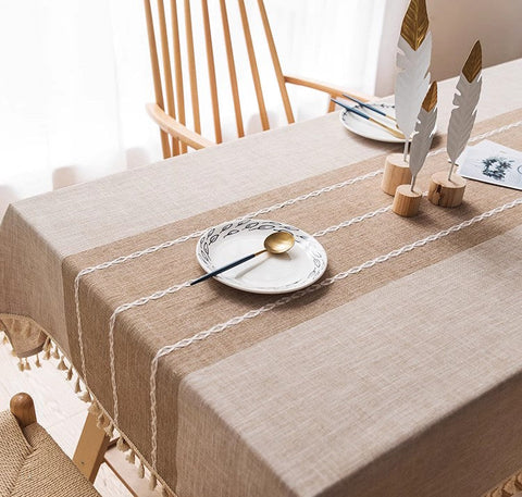 Farmhouse Cotton and Linen Tablecloths, Rectangular Tablecloth for Oval Table, Kitchen Rectangular Table Covers, Modern Table Cloths for Dining Room-Silvia Home Craft