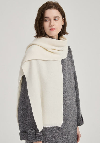 Modern Wool Scarf for Women, Cold Weather Scarves, Winter Cashmere Scarf, Casual Scarf for Women, Birthday Gift for Girl, White Soft Wool Scarf for Women-Silvia Home Craft