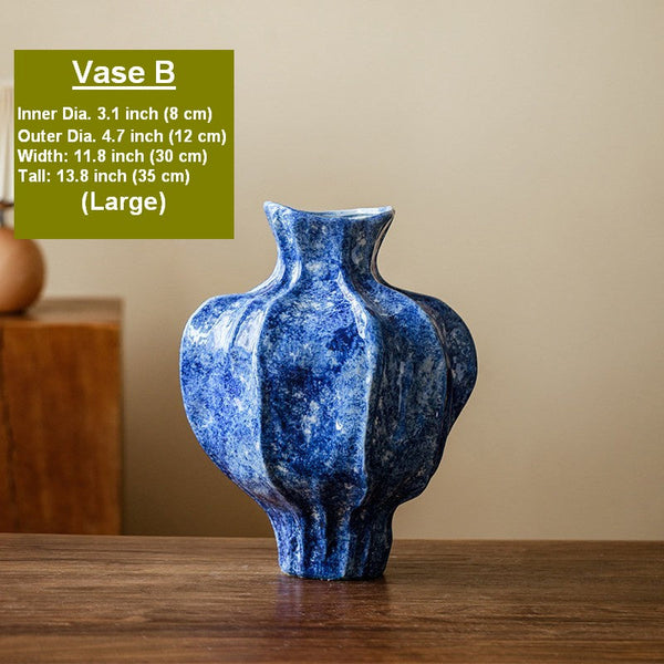 Modern Pottery Flower Vases, Handmade Water Holding Flower Vases, Centerpiece on Dining Table, Blue Ceramic Bud Vases, Tall Flower Vases on Table-Silvia Home Craft