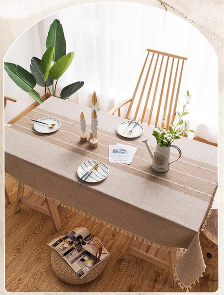 Farmhouse Cotton and Linen Tablecloths, Rectangular Tablecloth for Oval Table, Kitchen Rectangular Table Covers, Modern Table Cloths for Dining Room-Silvia Home Craft