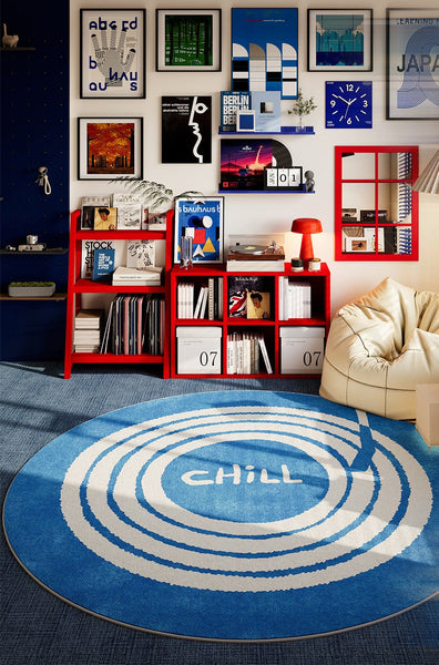 Unique Modern Rugs for Living Room, Geometric Round Rugs for Dining Room, Blue Contemporary Modern Area Rugs for Bedroom, Circular Modern Rugs for Apartments-Silvia Home Craft