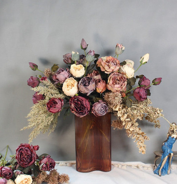Beautiful Modern Artificial Floral Arrangement for Bedroom, Peony Flowers Arrangement Interior Design, Large Faux Silk Floral Bouquet Table Centerpiece-Silvia Home Craft