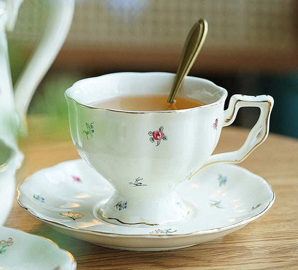 Bone China Porcelain Tea Cup Set, Beautiful British Tea Cups, Traditional English Tea Cups and Saucers, Unique Ceramic Coffee Cups-Silvia Home Craft