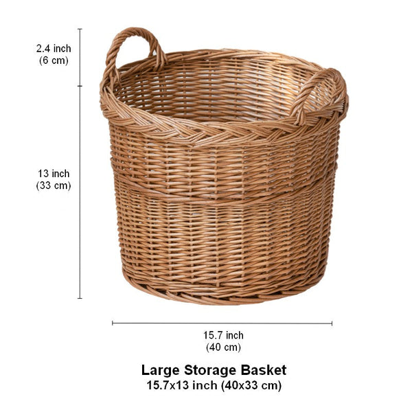 Round Storage Basket for Clothes, Natural Hand-woven Wicker Storage Basket for Clothes, Extra Large Kitchen Storage Baskets, Willow Weaving Baskets for Clothes-Silvia Home Craft