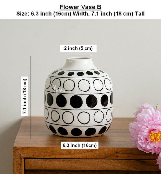 Small Flower Vases on Table, Ceramic Bud Vases, Black and White Polka Dot Flower Vase, Modern Porcelain Flower Vases, Handmade Water Holding Flower Vases-Silvia Home Craft