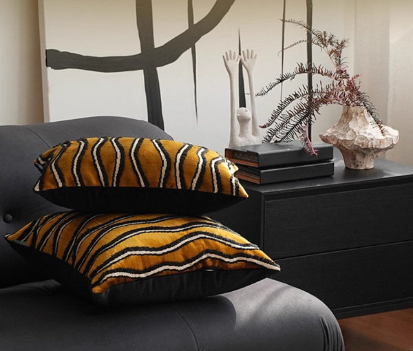 Golden Contemporary Pillows, Abstract Decorative Throw Pillows, Square Modern Throw Pillows for Couch, Large Simple Throw Pillow for Interior Design-Silvia Home Craft