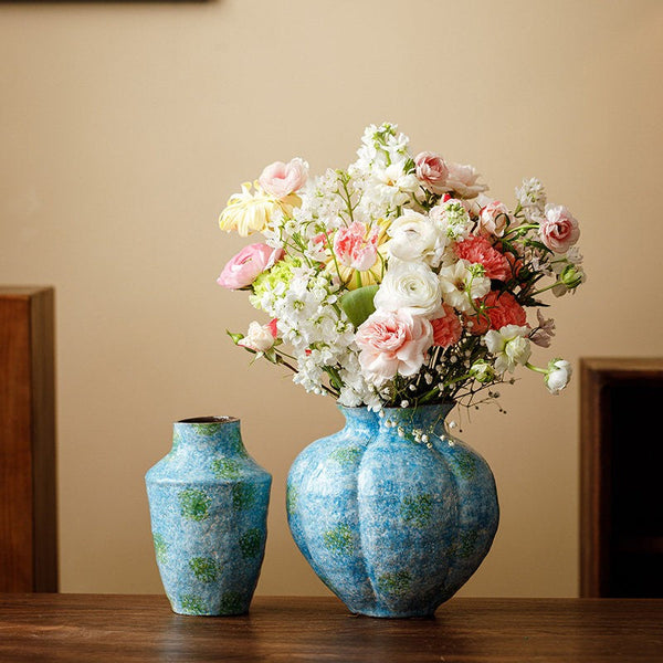 Pottery Flower Vases, Modern Bouquet Flower Vases, Centerpiece on Dining Table, Blue Flower Vase on Table, Handmade Water Holding Flower Vases-Silvia Home Craft