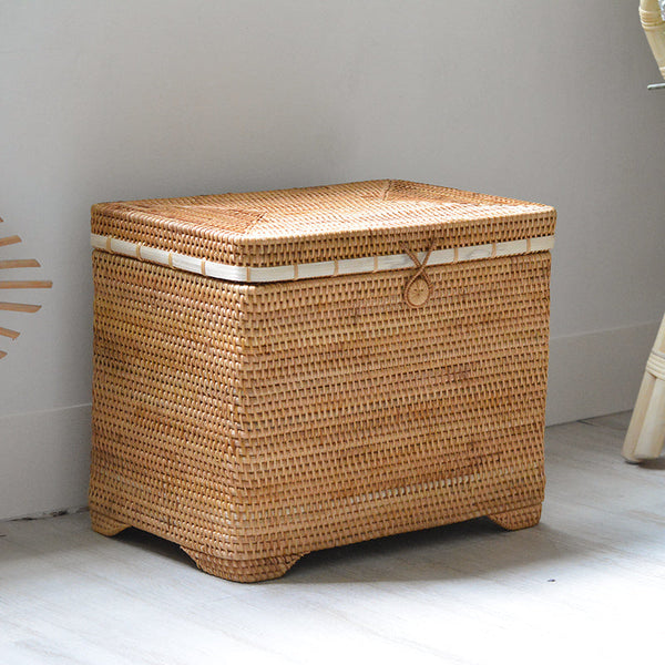 Large Laundry Storage Basket for Clothes, Rectangular Storage Basket, Rattan Baskets, Storage Baskets for Bedroom, Storage Baskets for Shelves-Silvia Home Craft