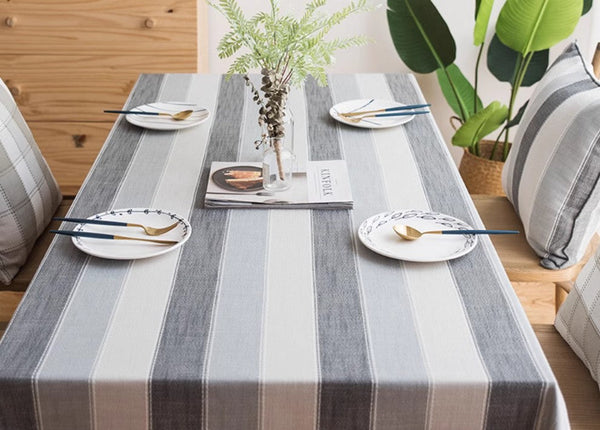 Gray Stripe Rectangular Tablecloth for Oval Table, Rectangular Table Covers for Coffee Table, Modern Table Cloths for Dining Room, Cotton and Linen Tablecloths-Silvia Home Craft