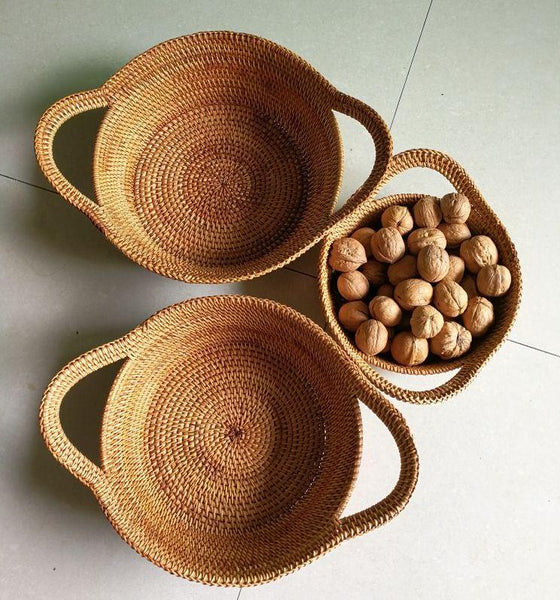 Round Storage Baskets, Storage Baskets for Shelves, Rattan Storage Basket, Woven Storage Basket for Kitchen, Set of 3-Silvia Home Craft