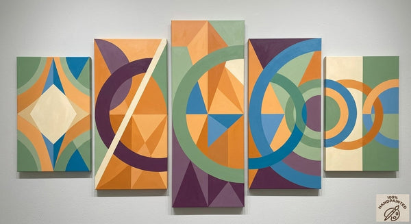 Geometric Modern Art, Large Canvas Paintings for Living Room, Contemporary Abstract Painting, Hand Painted Acrylic Artwork-Silvia Home Craft