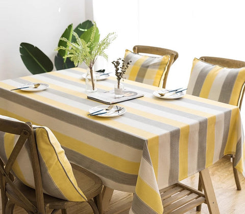 Yellow Stripe Cotton and Linen Tablecloths, Rectangular Tablecloth for Oval Table, Kitchen Rectangular Table Covers, Modern Table Cloths for Dining Room-Silvia Home Craft