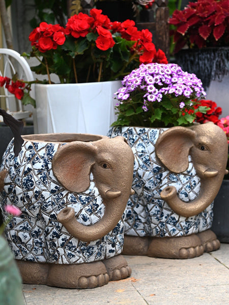 Large Garden Flower Pot, Elephant Flowerpot, Unique Garden Flowerpot, Resin Statue for Garden, Modern Animal Statue for Garden Ornaments, Villa Outdoor Decor Gardening Ideas-Silvia Home Craft