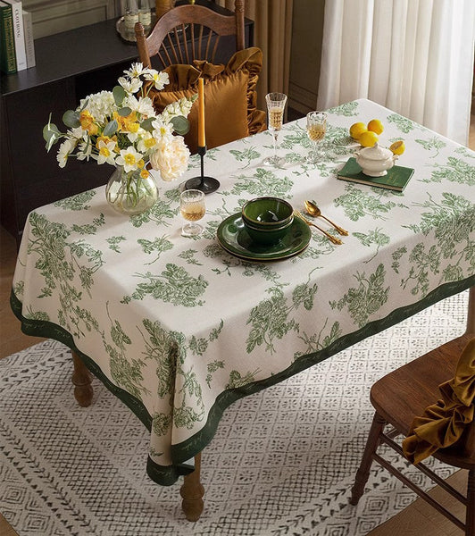 Chenille Flower Tablecloth for Dining Table, Elegant French Style Table Cover for Dining Room Table, Modern Rectangle Tablecloth for Oval Table-Silvia Home Craft