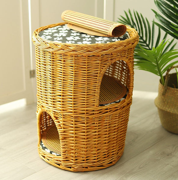 Triple-Layer Cat Bed, Large Cat House Basket with Washable Cushion for Indoor Cats and Dogs-Silvia Home Craft
