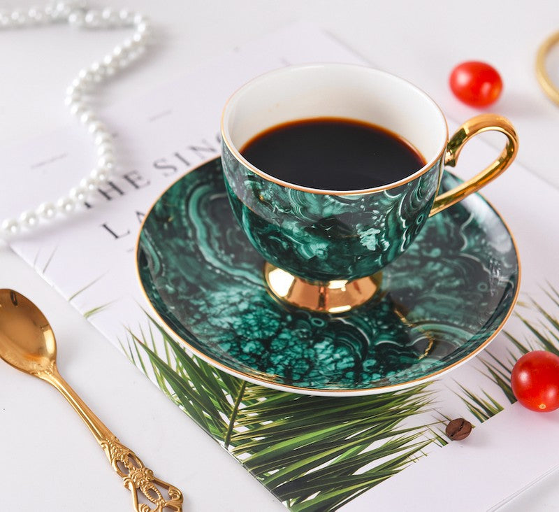 Beautiful British Green Tea Cups, Unique Porcelain Cup and Saucer, Royal Ceramic Coffee Cups, Creative Bone China Porcelain Tea Cup Set-Silvia Home Craft