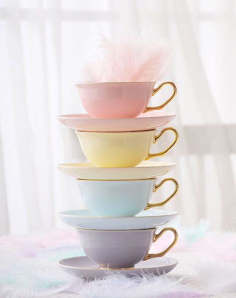 Royal Porcelain Tea Cup Saucer Set, Elegant Flower Pattern Ceramic Coffee Cups, Beautiful British Tea Cups, Unique Traditional Afternoon Tea Cup and Saucer in Gift Box-Silvia Home Craft