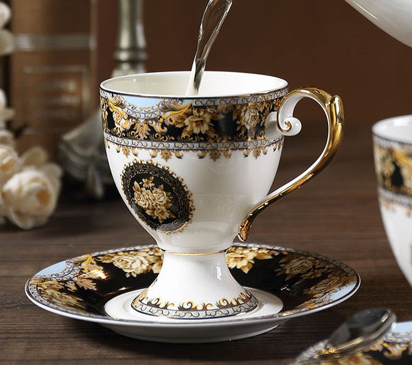Royal Porcelain Tea Cup Saucer Set, 8 oz Tea Cup and Saucer in Gift Box as Birthday Gift, Elegant Ceramic Coffee Cups, Beautiful British Tea Cups-Silvia Home Craft