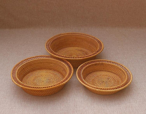 Rattan Small Storage Baskets, Round Storage Basket for Pantry, Kitchen Storage Baskets, Storage Basket for Dining Room-Silvia Home Craft