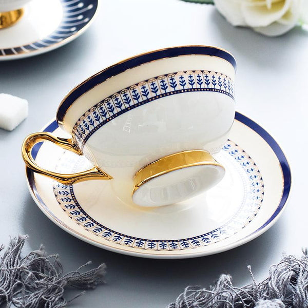 British Tea Cups, Porcelain Coffee Cups, Latte Coffee Cups, Tea Cup and Saucer, Coffee Cups with Gold Trim and Gift Box-Silvia Home Craft