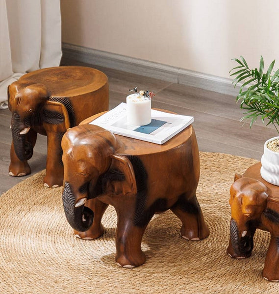 Handmade Solid Wood low Stool, Elephant Wooden Stool, Elephant Sofa Stool, Dining Table Stool, Creative Shoe-changing Stool-Silvia Home Craft