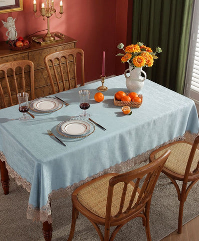 Modern Table Cover for Dining Room Table, Large Modern Rectangle Tablecloth, Square Tablecloth for Round Table, Light Blue Lace Tablecloth for Home Decoration-Silvia Home Craft