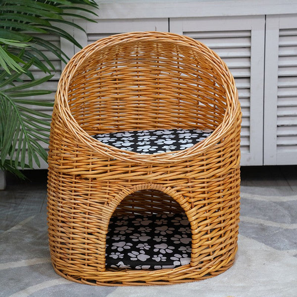 Double-Layer Cat Bed, Large Cat House Basket with Washable Cushion for Indoor Cats and Dogs-Silvia Home Craft