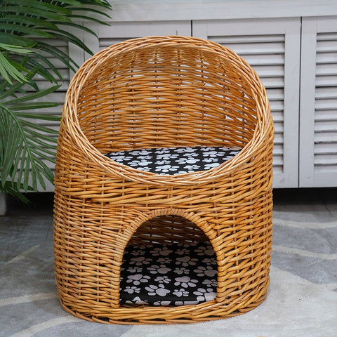 Double-Layer Cat Bed, Large Cat House Basket with Washable Cushion for Indoor Cats and Dogs-Silvia Home Craft