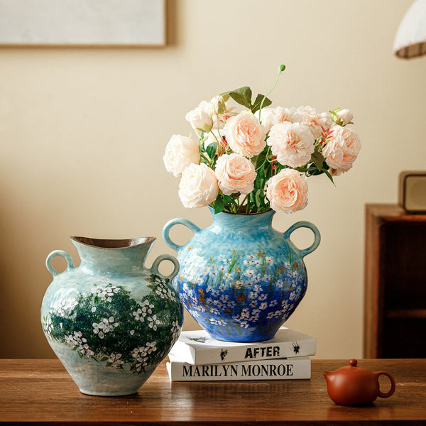 Large Flower Vases on Table, Modern Pottery Flower Vases, Centerpiece on Dining Table, Handmade Water Holding Flower Vases, Pottery Bud Vases-Silvia Home Craft