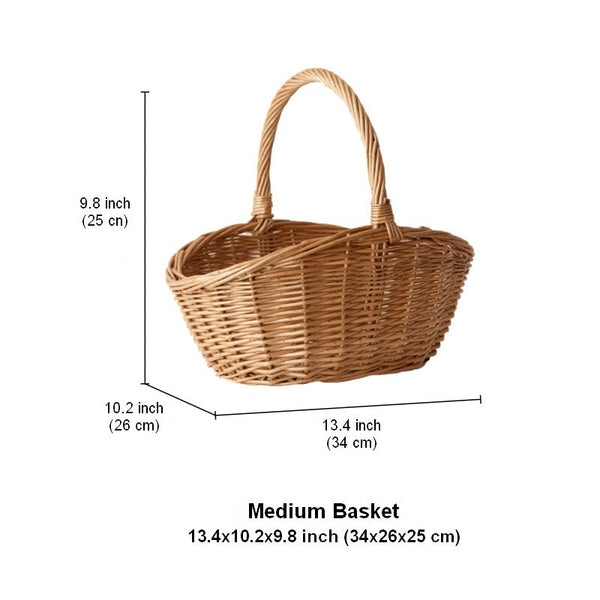 Natural Hand-woven Wicker Storage Basket, Large Picnic Food Basket with Handle, Lovely Willow Weaving Baskets for Vegetable, Natural Fruit Basket, Kitchen Storage Baskets-Silvia Home Craft