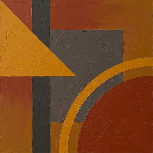 Original Modern Contemporary Artwork, Terracotta, Grey, Yellow Color Geometric Canvas Paintings for Retro Modern Decor