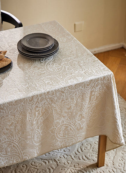 Simple Modern Rectangle Tablecloth for Dining Room Table, Cotton and Linen Flower Pattern Table Covers for Round Table, Square Tablecloth for Kitchen-Silvia Home Craft