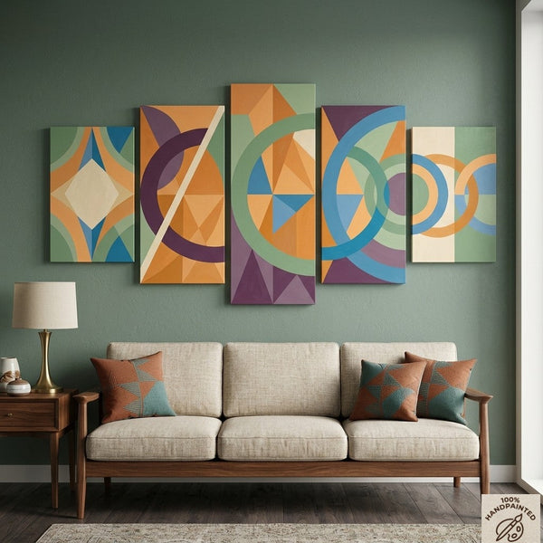 Geometric Modern Art, Large Canvas Paintings for Living Room, Contemporary Abstract Painting, Hand Painted Acrylic Artwork-Silvia Home Craft