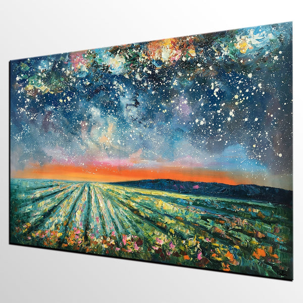 Abstract Landscape Painting, Starry Night Painting, Original Landscape Paintings, Heavy Texture Painting, Landscape Paintings for Living Room-Silvia Home Craft