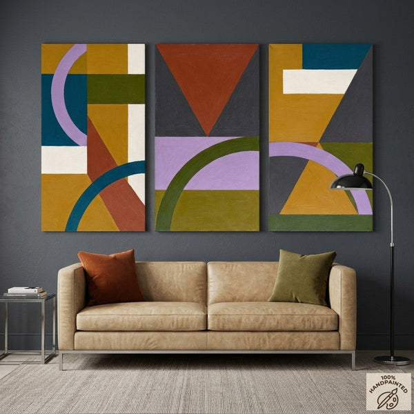 Geometric Abstract Paintings, Modern Paintings for Living Room, Multi Panel Canvas Art, Large Group Paintings-Silvia Home Craft