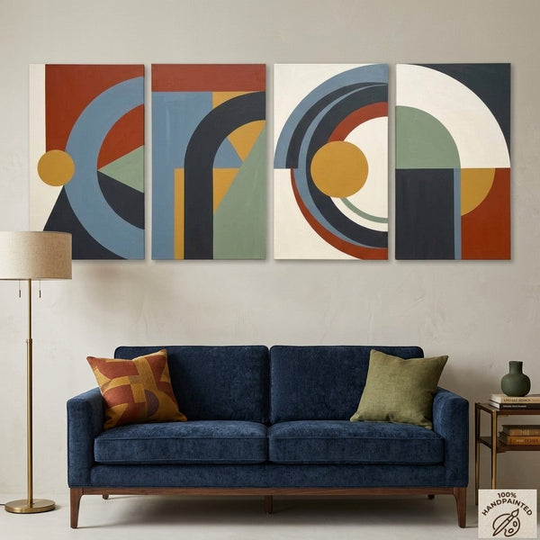 Geometric Modern Painting, Colorful Abstact Art, Original Canvas Wall Art for Living Room-Silvia Home Craft