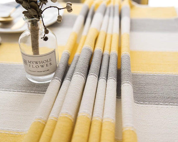 Kitchen Rectangular Table Covers, Yellow Stripe Cotton and Linen Tablecloths, Rectangular Tablecloth for Oval Table, Modern Table Cloths for Dining Room-Silvia Home Craft