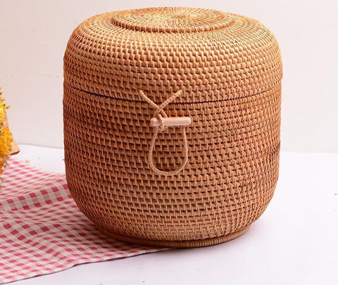 Small Woven Storage Basket, Storage Basket for Dining Room Table, Storage Basket with Lid, Storage Baskets for Kitchen, Rattan Storage Basket-Silvia Home Craft