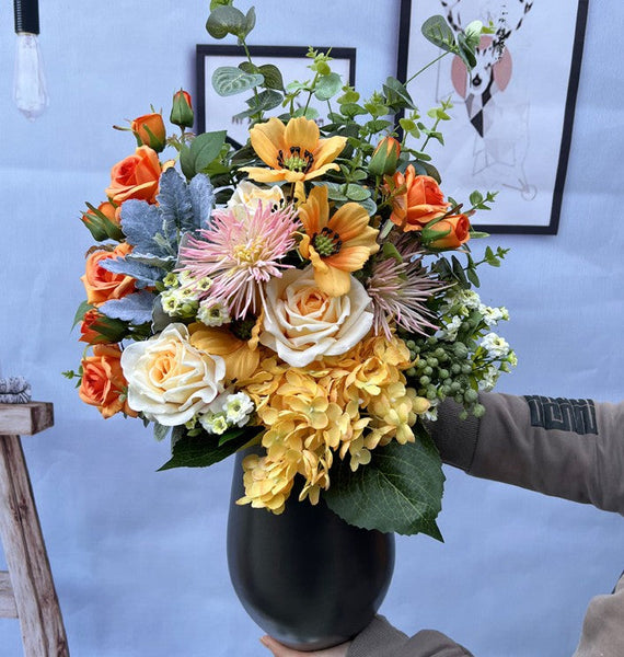 Large Bunch of Autumn Flowers Arrangement Interior Design, Modern Artificial Floral Arrangement for Bedroom, Beautiful Faux Silk Floral Bouquet Table Centerpiece-Silvia Home Craft