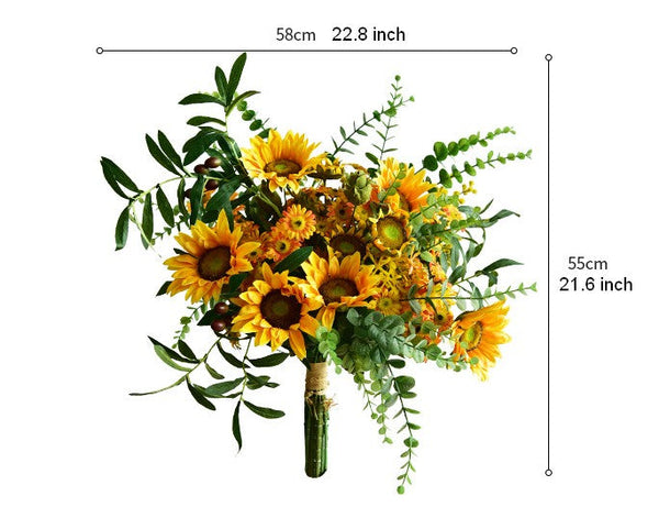Large Bunch of Yellow Sunflowers, Unique Floral Arrangement for Home Decoration, Table Centerpiece, Real Touch Artificial Flowers for Living Room-Silvia Home Craft