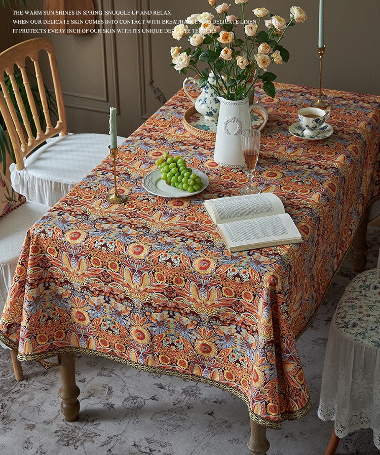Flower Pattern Tablecloth, Square Tablecloth for Round Table, Large Cotton Rectangle Tablecloth for Home Decoration, Farmhouse Table Cloth Dining Room Table-Silvia Home Craft