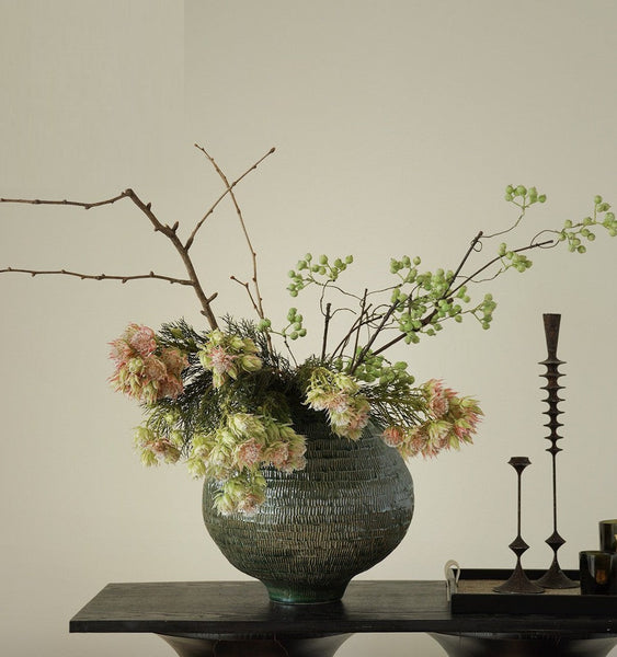 Centerpiece Ceramic Bouquet Vases, Green Porcelain Vases for Modern Home Decor, Large Contemporary Vases on Dining Table, Handmade Modern Flower Vase-Silvia Home Craft