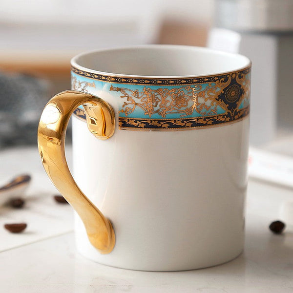 Elegant Ceramic Coffee Mug, Beautiful British Tea Cups, Large Royal Bone China Porcelain Mug, Large Capacity Ceramic Mugs for Office-Silvia Home Craft