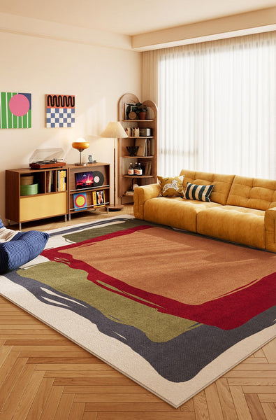Modern Living Room Rug Ideas, Geometric Carpets for Bedroom, Simple Modern Floor Rugs, Colorful Abstract Modern Rugs, Contemporary Area Rugs-Silvia Home Craft