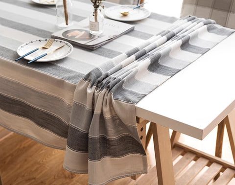 Rectangular Table Covers for Coffee Table, Modern Table Cloths for Dining Room, Gray Stripe Rectangular Tablecloth for Oval Table, Cotton and Linen Tablecloths-Silvia Home Craft