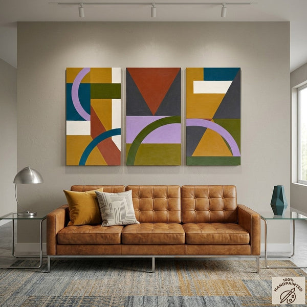 Geometric Abstract Paintings, Modern Paintings for Living Room, Multi Panel Canvas Art, Large Group Paintings-Silvia Home Craft