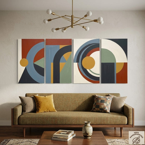 Geometric Modern Painting, Colorful Abstact Art, Original Canvas Wall Art for Living Room-Silvia Home Craft